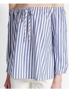 Velvet by Graham & Spencer | Blue/White Striped Cotton Peasant Blouse Size XS